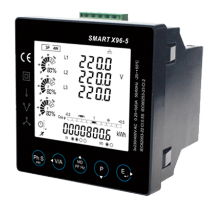 Single/Three Phase, MID, 1/5A, CT Operated, 96mm² Panel Mounted, Multifunction Meter, Class 0.5s